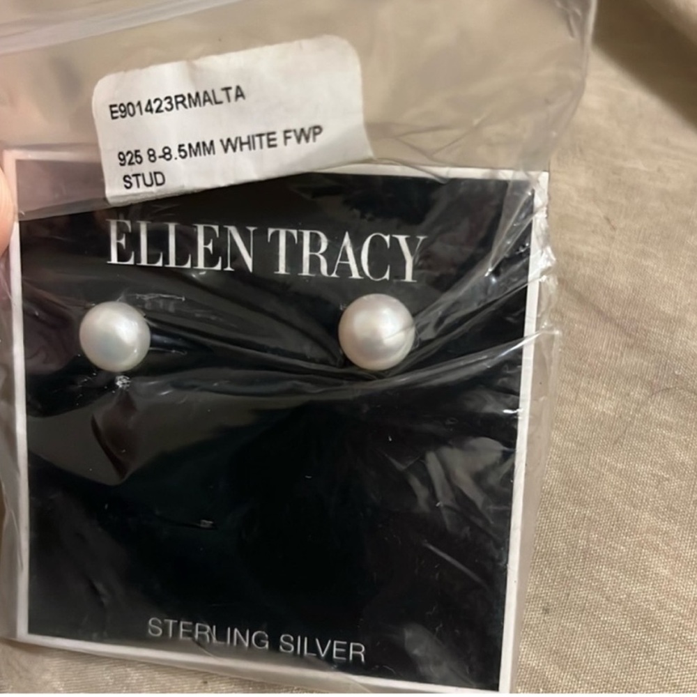 Ellen Tracy NEW sterling silver pearl earrings